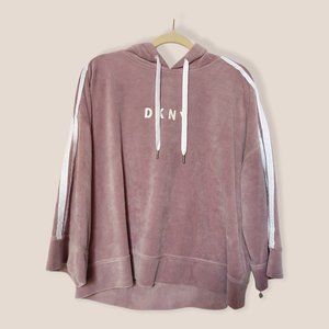DKNY Sport Logo Bell-Sleeve Velour Cropped Hoodie Pink XL